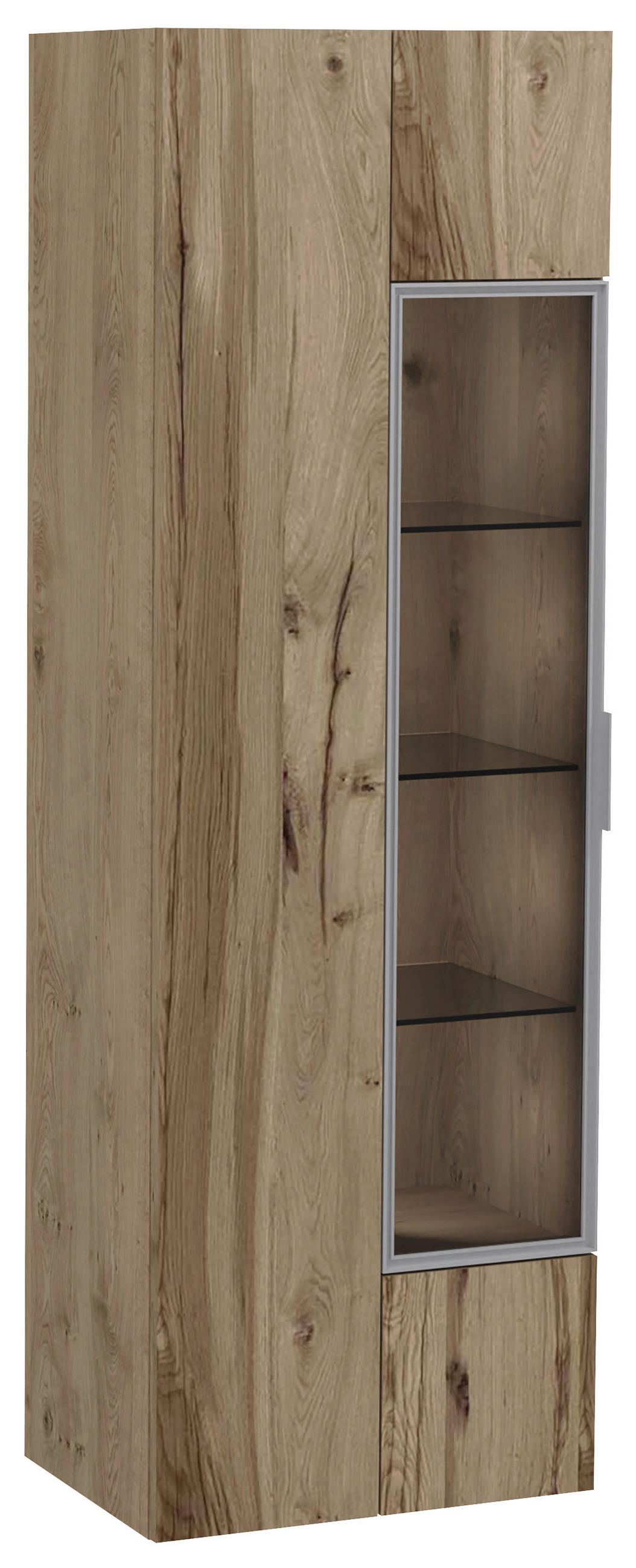 VITRINA, furnirano, večslojna plošča iz masivnega lesa (panelna plošča) star les, divji hrast stari hrast - stari hrast, Natur, steklo/les (64/194/42,3cm)