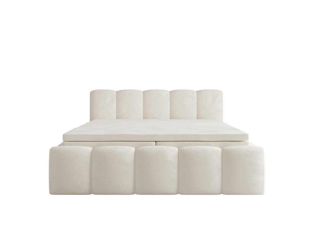BOXBETT 140/200 cm,  in Beige, Bettkasten, Topper, H2 = mittel  - Beige/Schwarz, MODERN, Textil (140/200cm) - MID.YOU