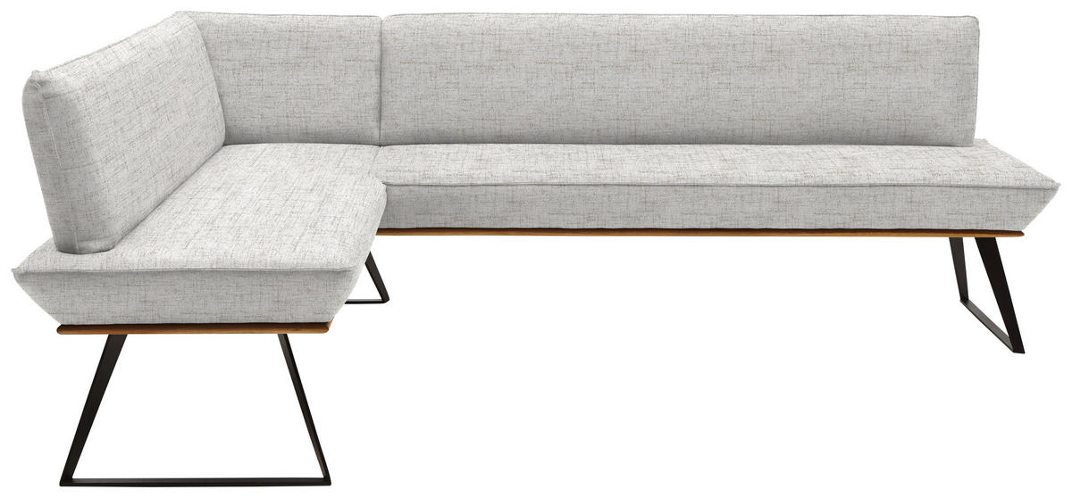 ECKBANK 183/243 cm Webstoff Schwarz, Eichefarben, Beige Eiche massiv   - Eichefarben/Beige, Design, Holz/Textil (183/243cm) - Voleo