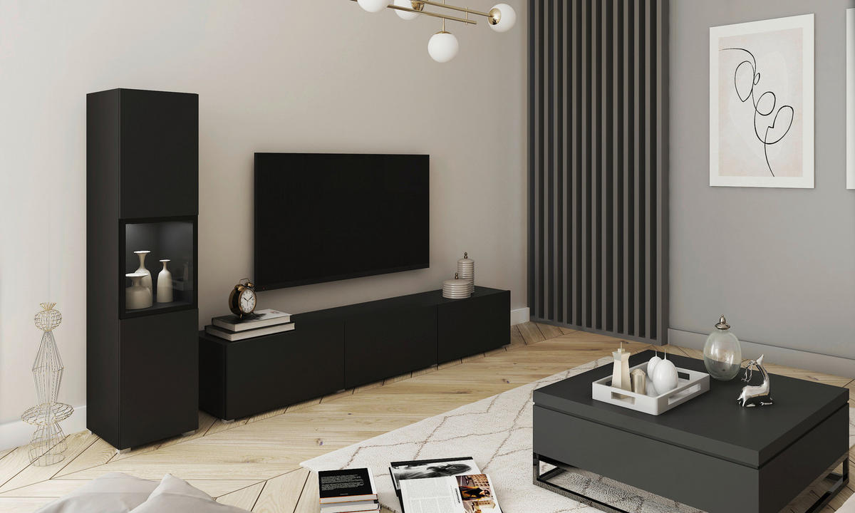 DNEVNI REGAL,  črna  - siva/črna, Design, umetna masa/steklo (210/130/32,5cm) - MID.YOU