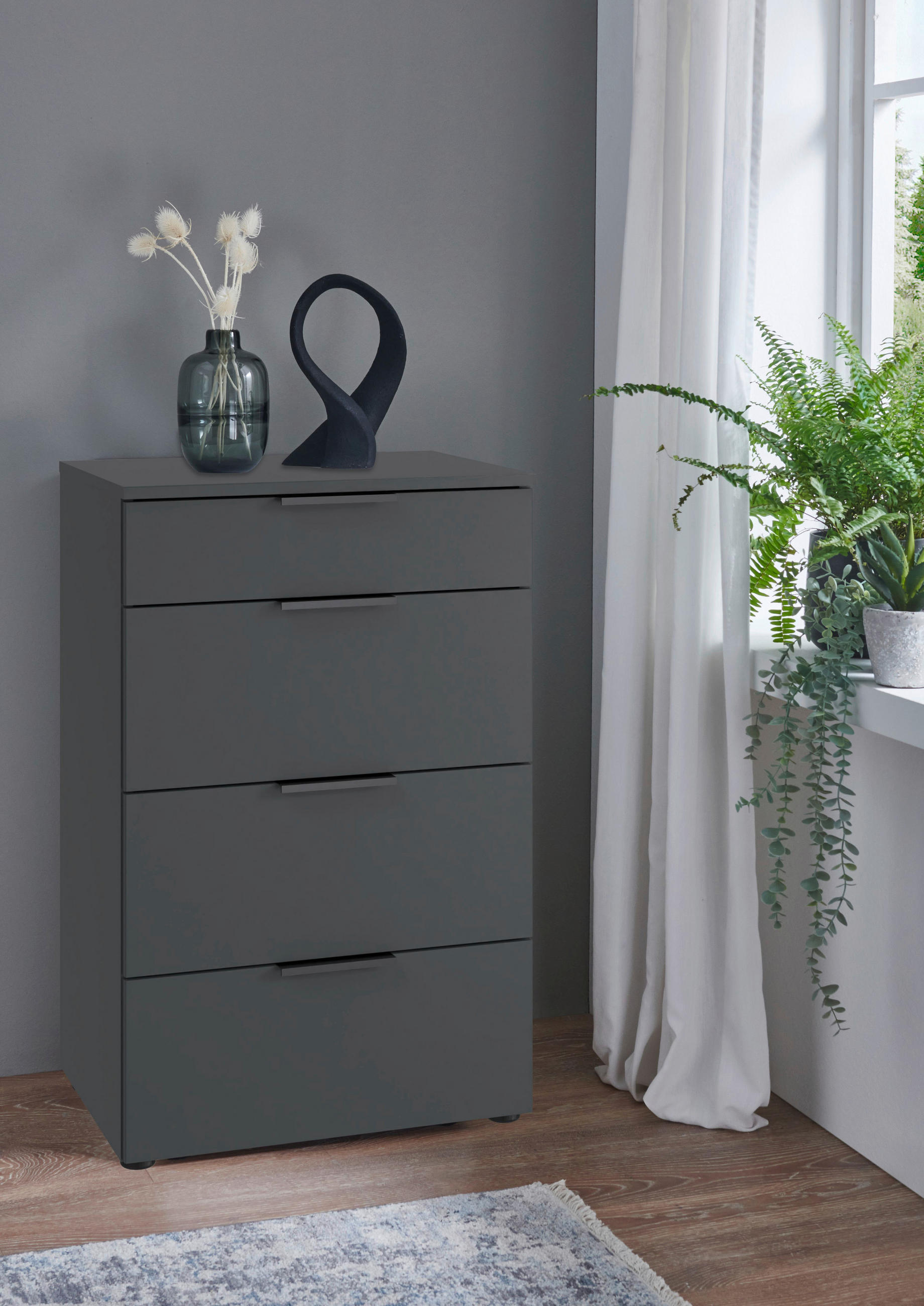 NACHTSCHRANK 54/84/41 cm  - Graphitfarben/Schwarz, Design, Holzwerkstoff/Kunststoff (54/84/41cm) - Boxxx