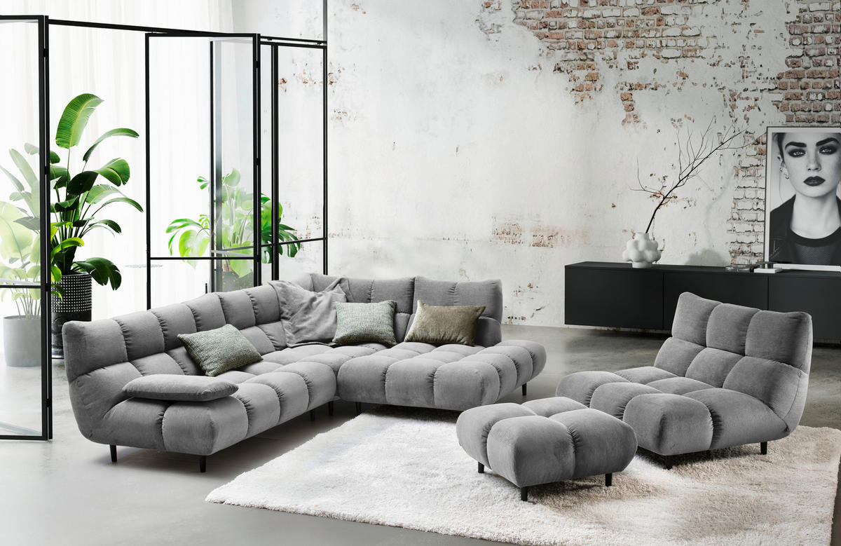 SESSEL in Feincord Grau  - Schwarz/Grau, Design, Holz/Textil (112/85/108cm) - Pure Home Lifestyle