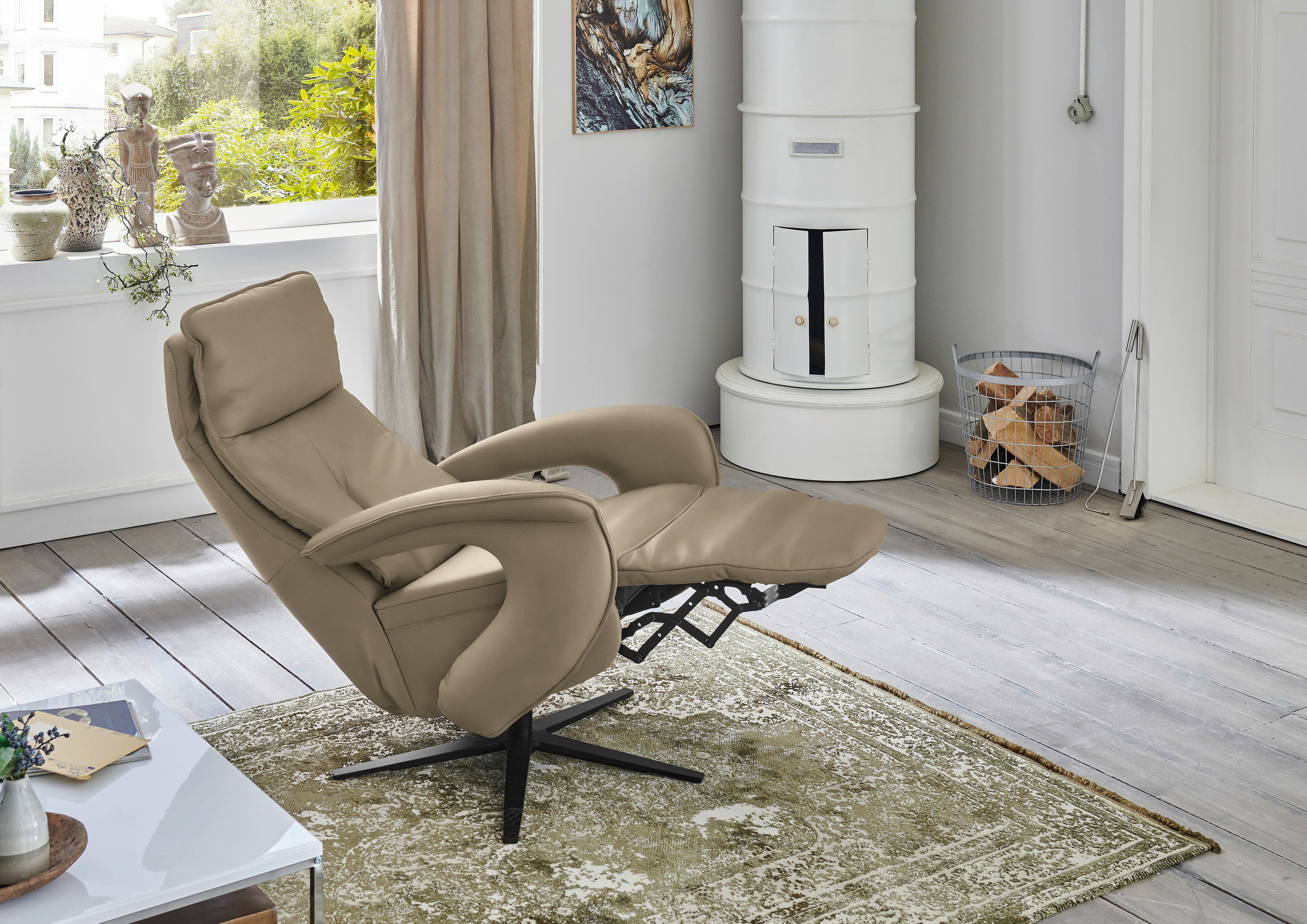 RELAXSESSEL in Leder Hellbraun  - Hellbraun/Schwarz, Design, Leder/Metall (77/119/87cm) - Valdera