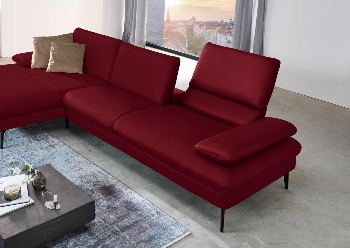 ECKSOFA in Echtleder Dunkelrot  - Schwarz/Dunkelrot, Design, Leder/Metall (157/325cm) - Dieter Knoll