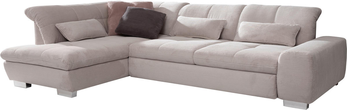 ECKSOFA Hellgrau Cord  - Chromfarben/Hellgrau, Design, Kunststoff/Textil (212/292cm) - SetOne by Musterring
