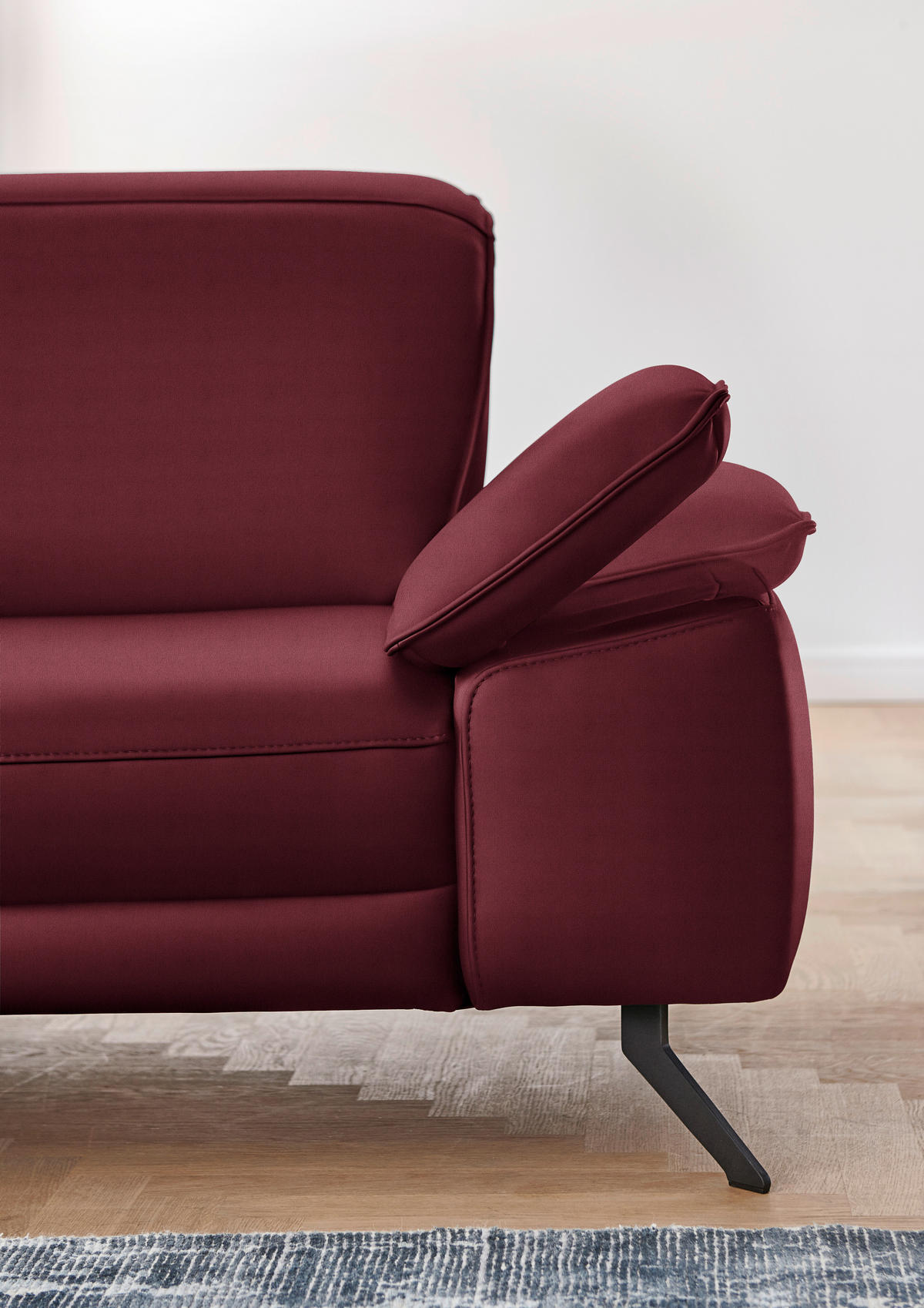 ECKSOFA in Echtleder Weinrot  - Weinrot/Schwarz, Design, Leder/Metall (193/328cm) - Dieter Knoll