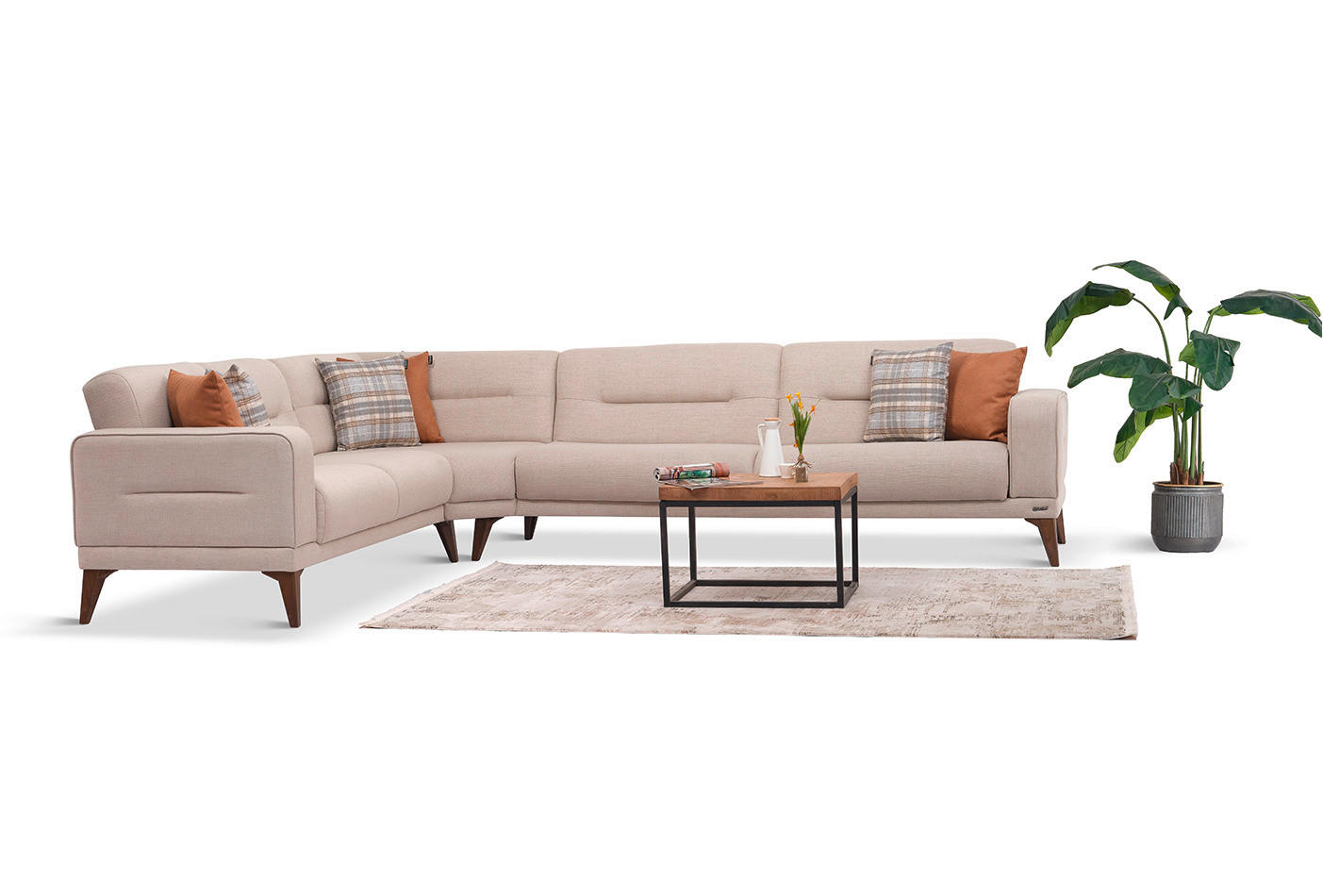 ECKSOFA Greige Leinenoptik  - Sandfarben/Greige, Design, Kunststoff/Textil (255/314cm) - Livetastic