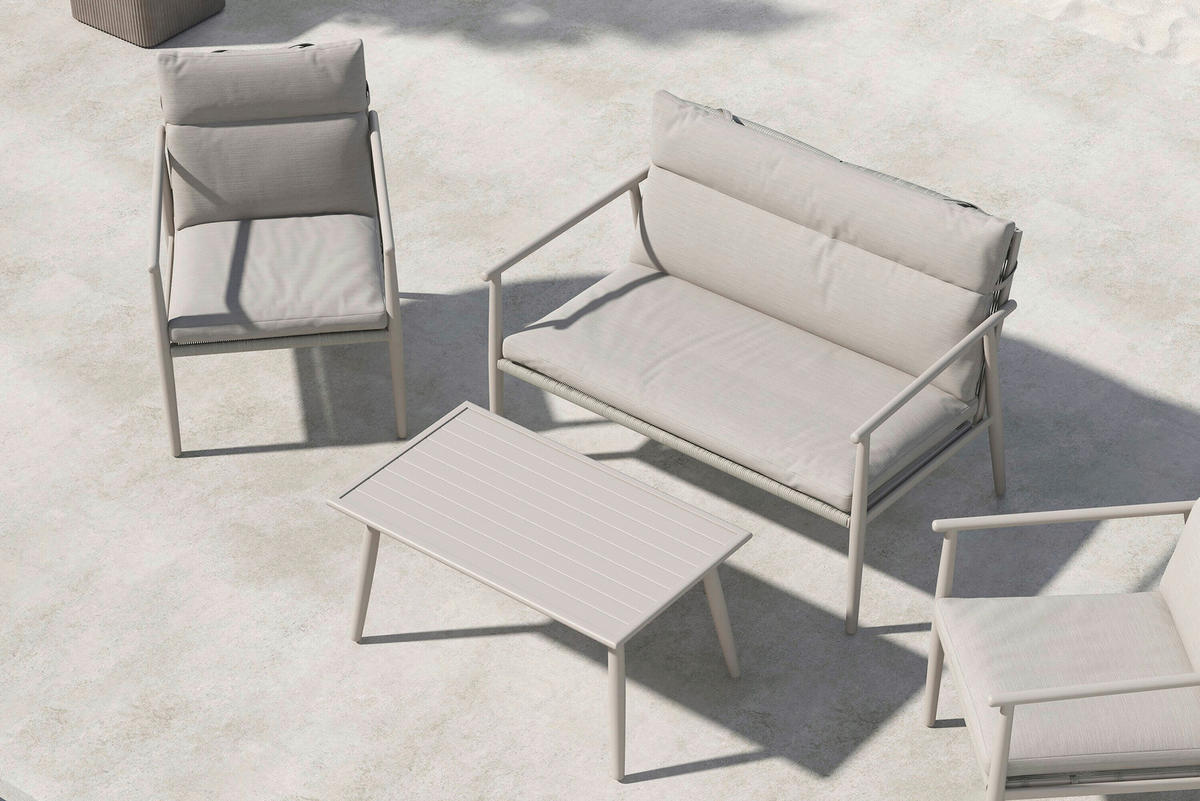 LOUNGEGARNITUR Stahl  - Beige, MODERN, Kunststoff/Textil (120/80/80cm) - Gardenson