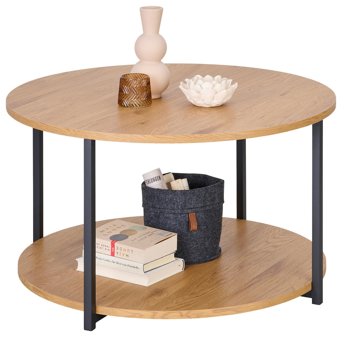KLUBSKA MIZA, črna, barve hrasta  - črna/barve hrasta, Moderno, kovina/leseni material (80/80/45cm) - Boxxx