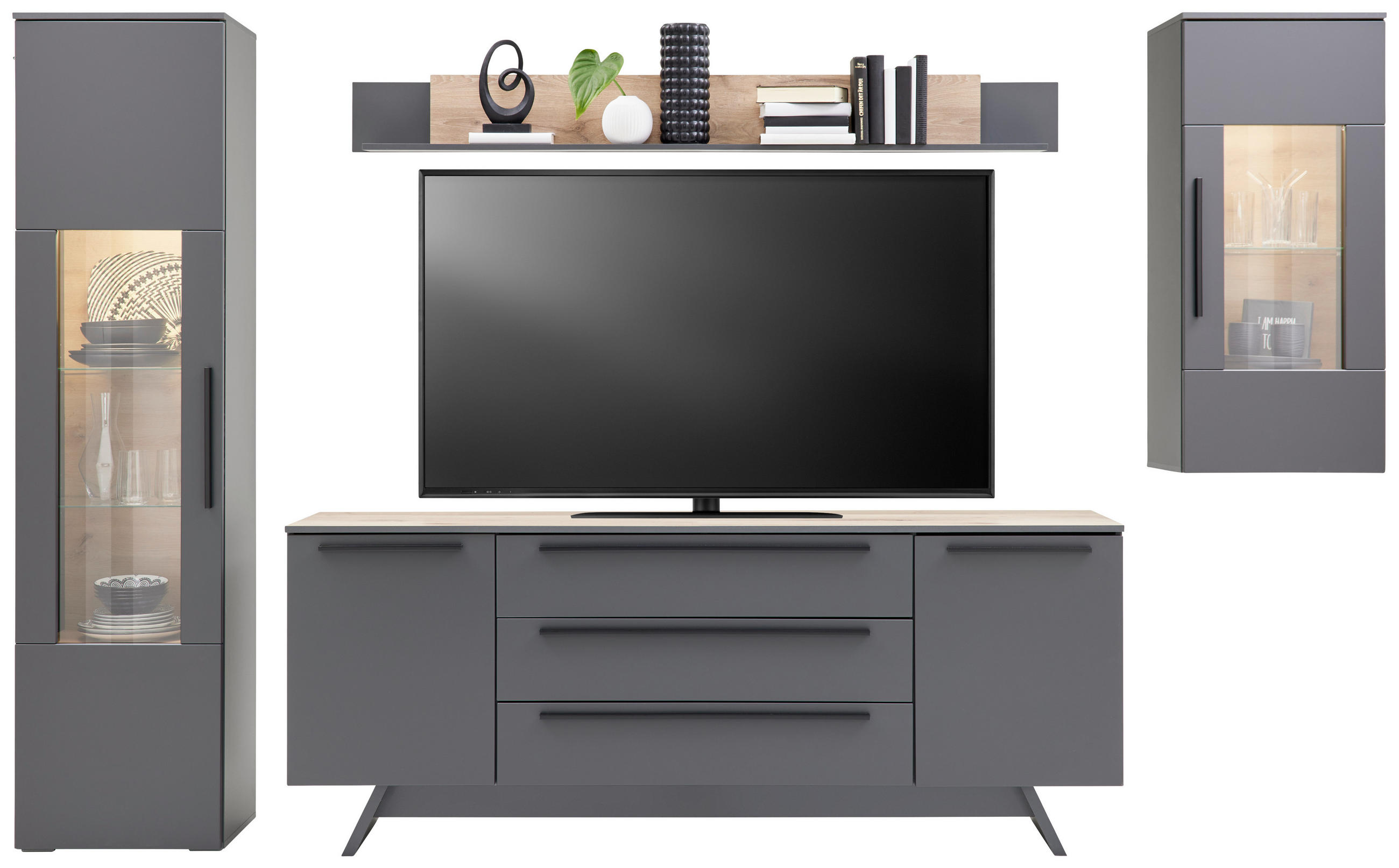 Wohnkombination Modern 4-Tlg. Atlanta Grau/Eiche Dekor