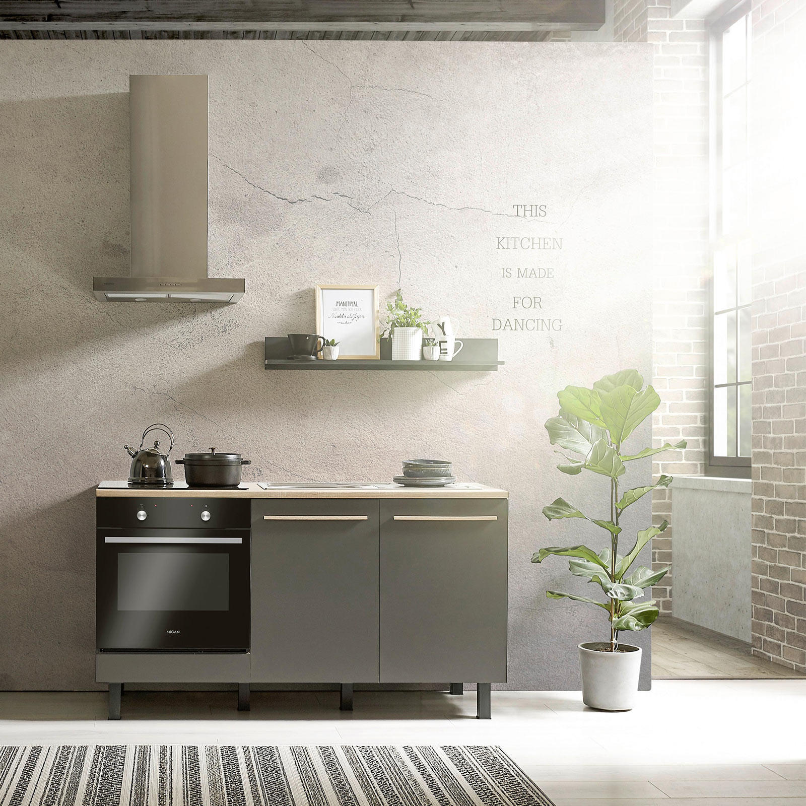 KÜCHENLEERBLOCK 160 cm   in Anthrazit, Sonoma Eiche  - Anthrazit/Sonoma Eiche, Design, Holzwerkstoff (160cm) - MID.YOU