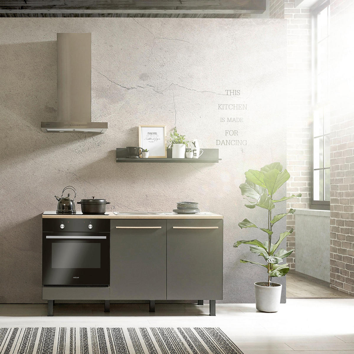 KUCHYNSKÁ LINKA BILBERRY 160 - antracitová/dub sonoma, Design, kompozitné drevo (160cm) - Carryhome