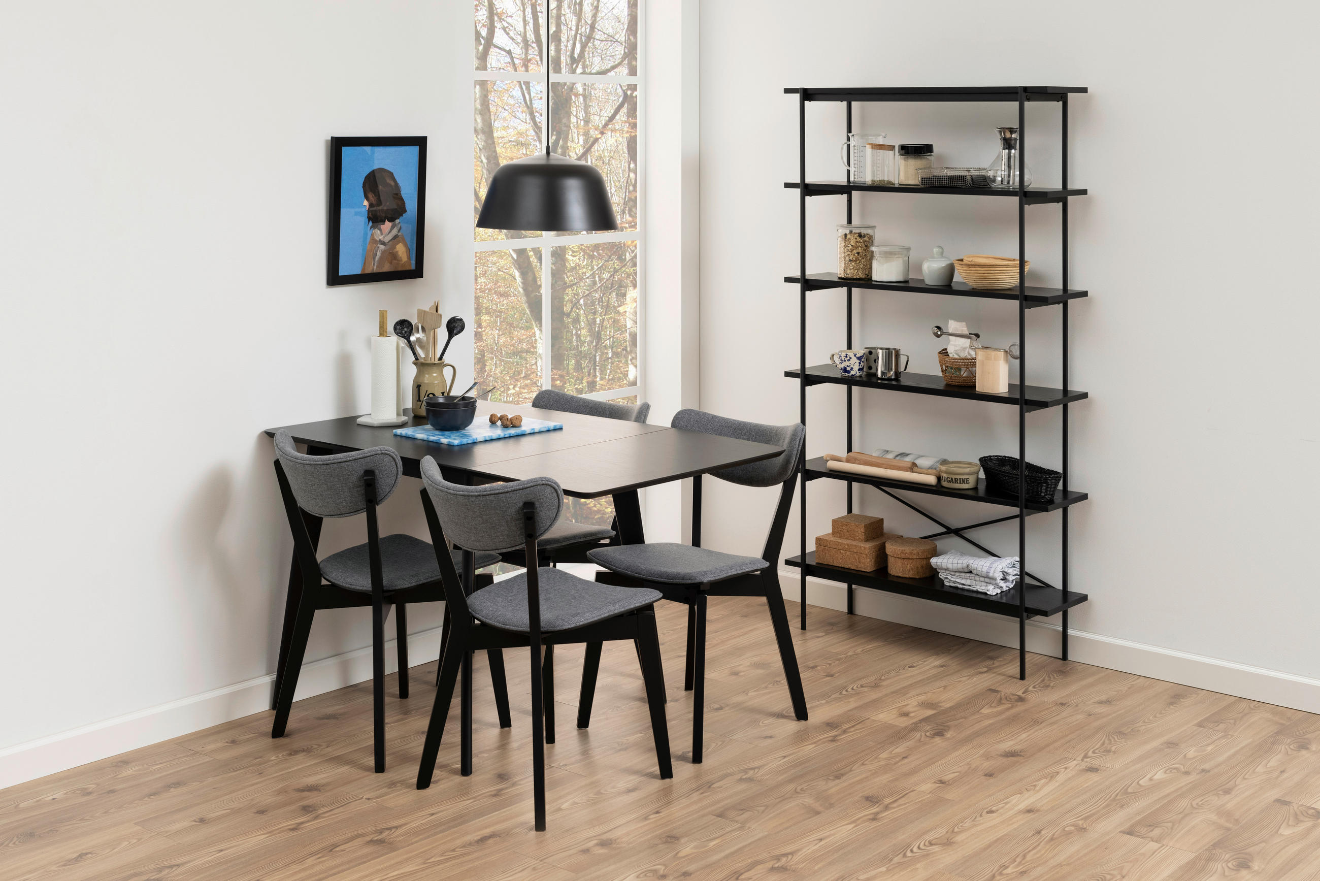 ESSTISCH 80-120/80/76 cm Kautschukholz furniert Holz Schwarz - Schwarz, KONVENTIONELL, Holz (80-120/80/76cm) - MID.YOU