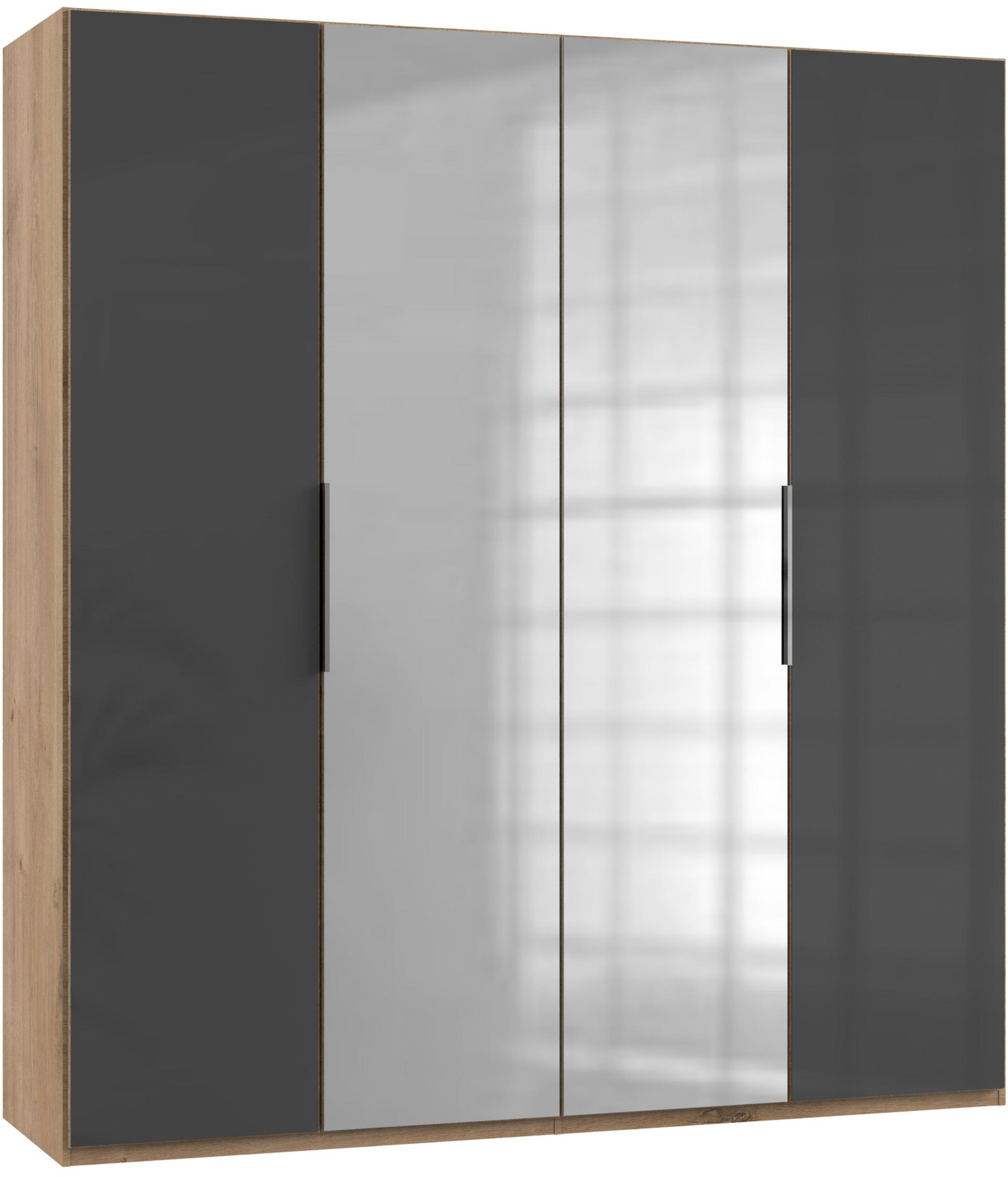 Drehtürenschrank Mit Spiegel 200 cm Level, Grau/Eiche