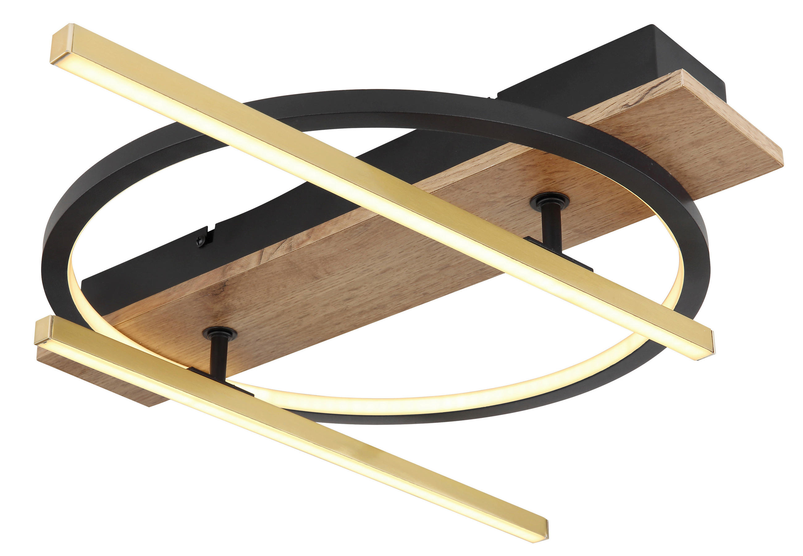 LED-DECKENLEUCHTE 32 W     - Dunkelbraun/Messingfarben, Design, Holzwerkstoff/Kunststoff (44/40/9cm) - Globo