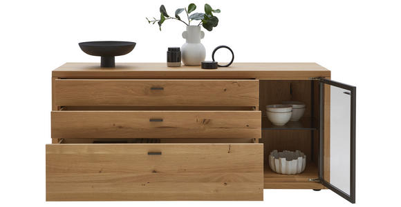 SIDEBOARD Wildeiche massiv Dunkelgrau, Wildeiche Einlegeböden  - Wildeiche/Dunkelgrau, Design, Glas/Holz (168/74/45,0cm) - Valnatura