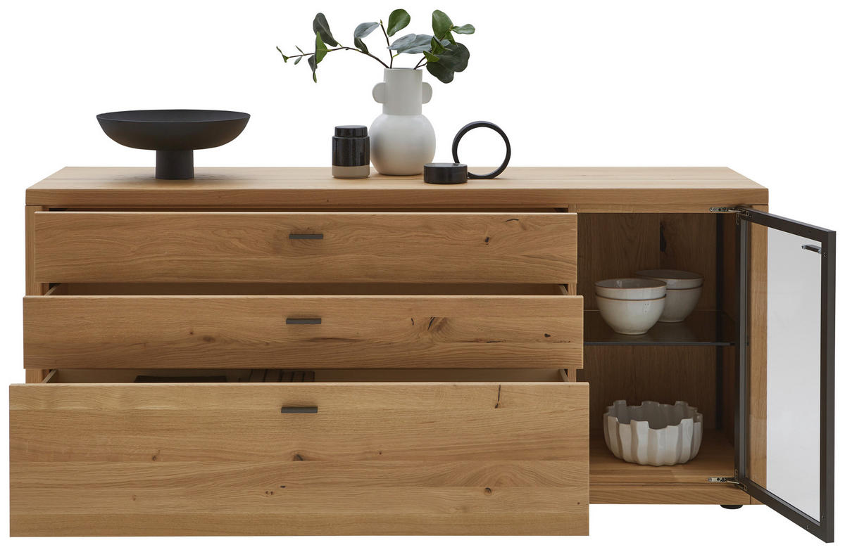 SIDEBOARD Dunkelgrau, Wildeiche  168/74/45,0 cm  - Wildeiche/Dunkelgrau, Design, Glas/Holz (168/74/45,0cm) - Valnatura