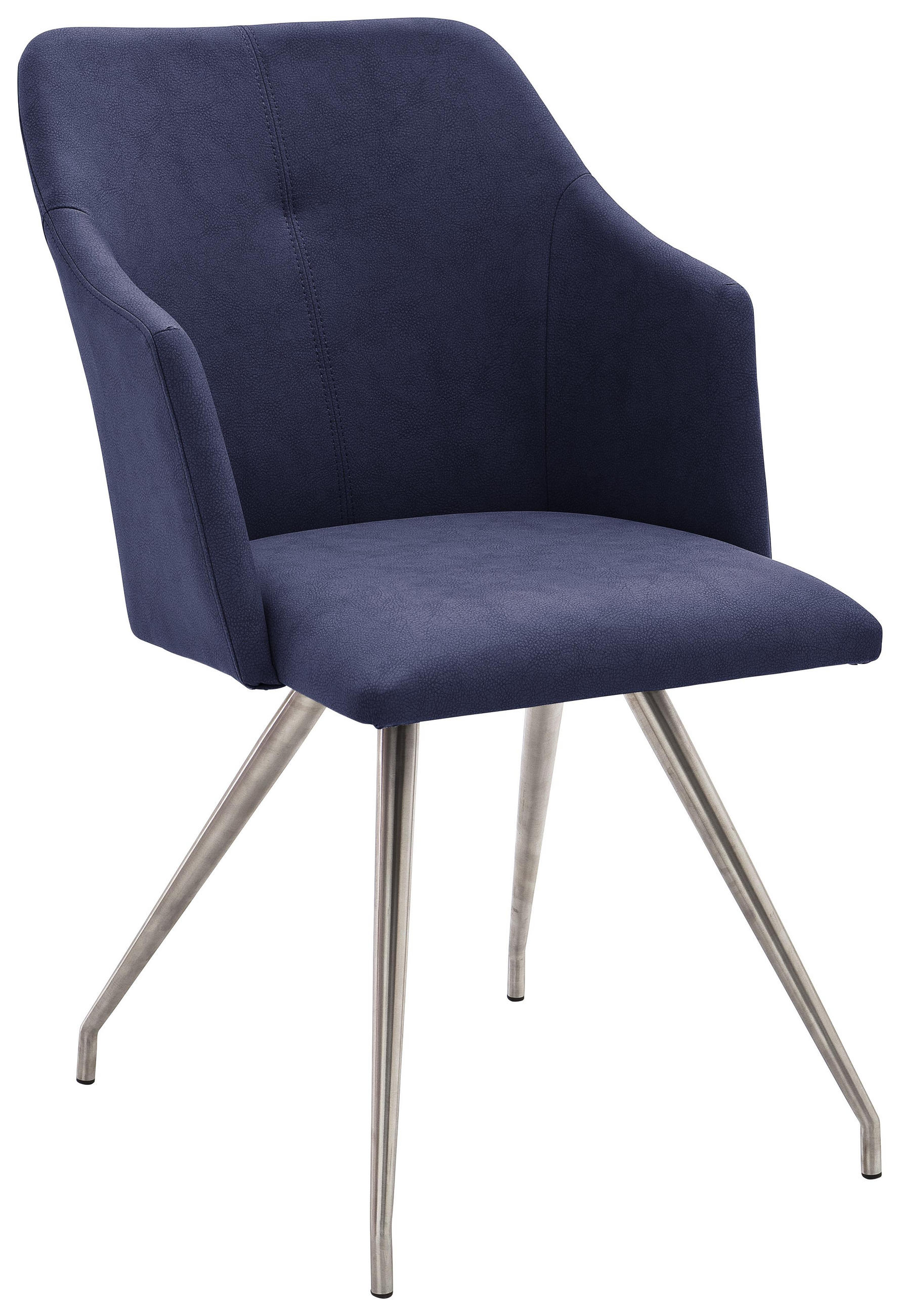 Stuhl in Metall, Textil Edelstahlfarben, Dunkelblau