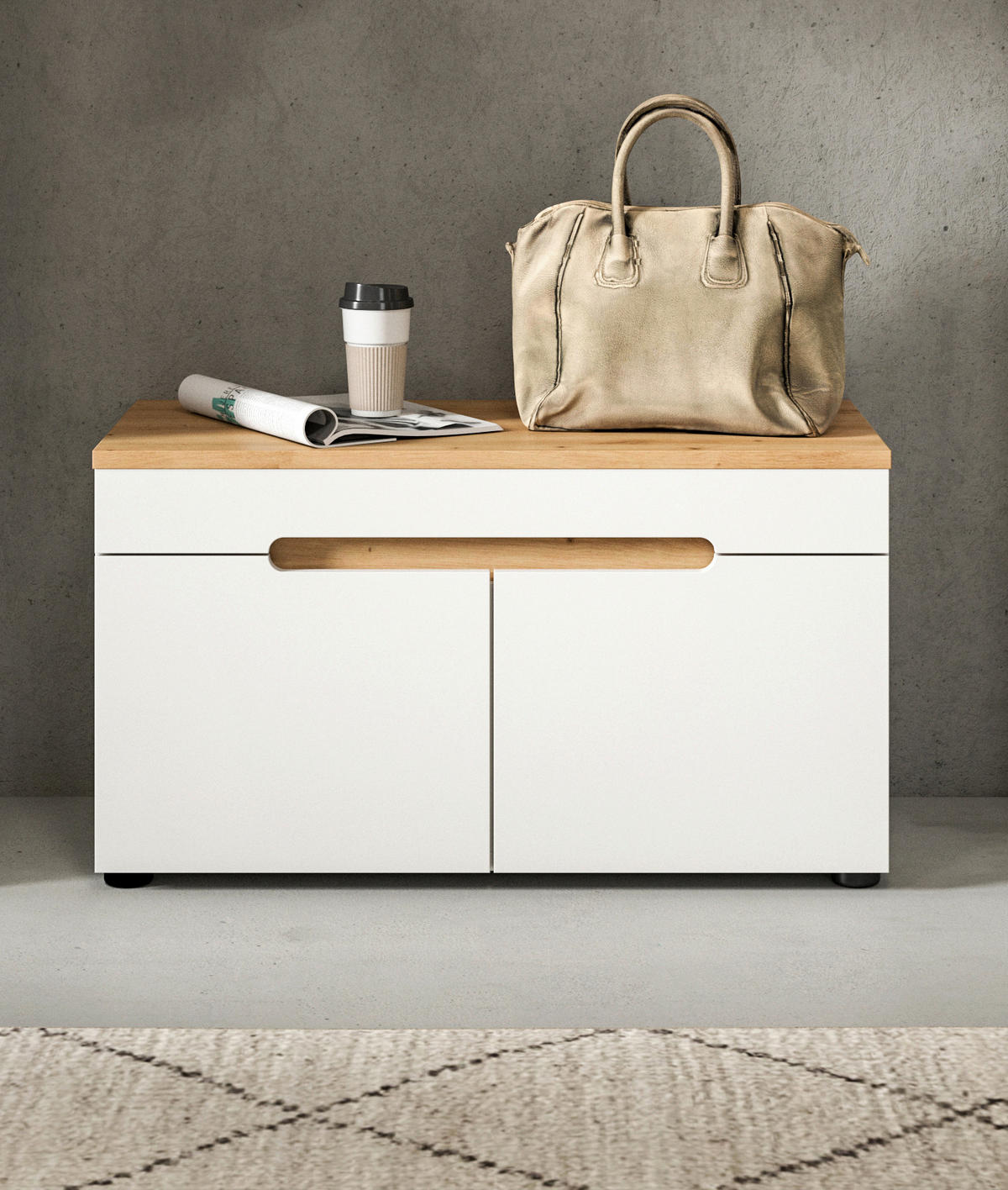 GARDEROBENBANK - Schwarz/Weiß, Design, Kunststoff (80/45/37cm) - MID.YOU