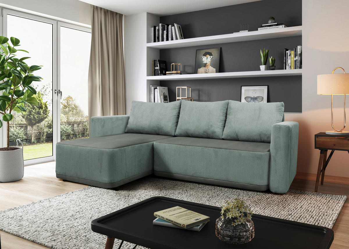 ECKSOFA STELLA in Plüsch Türkis  166/234 cm  - Türkis/Schwarz, Design, Kunststoff/Textil (166/234cm) - MID.YOU