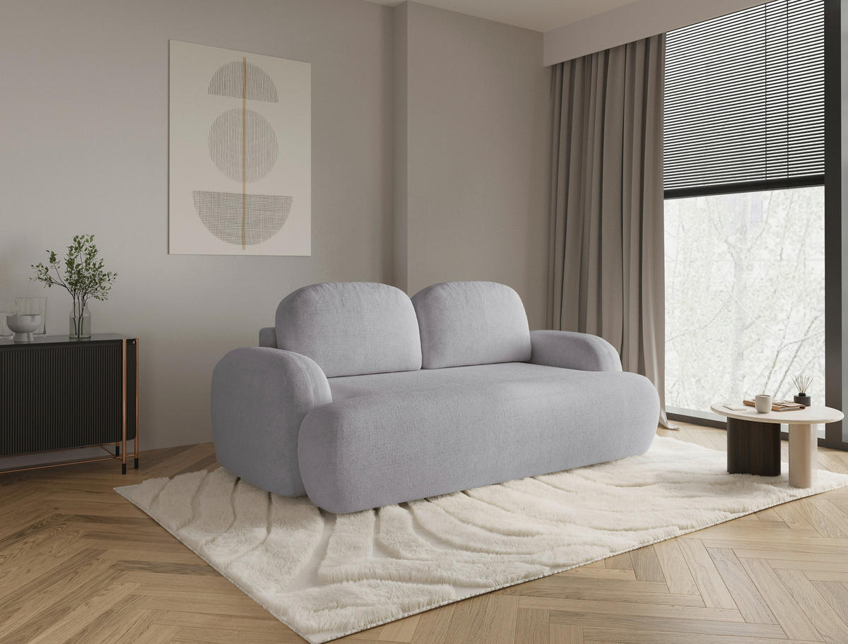 2-SITZER-SOFA Sevilla Plus in Bouclé Hellgrau  - Hellgrau/Schwarz, Design, Kunststoff/Textil (210/92/110cm) - MID.YOU