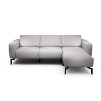 Dreisitzer inkl. Hocker in Chenille Hellgrau  - Hellgrau/Schwarz, Design, Textil/Metall (250/86/86-94cm) - SENSOO