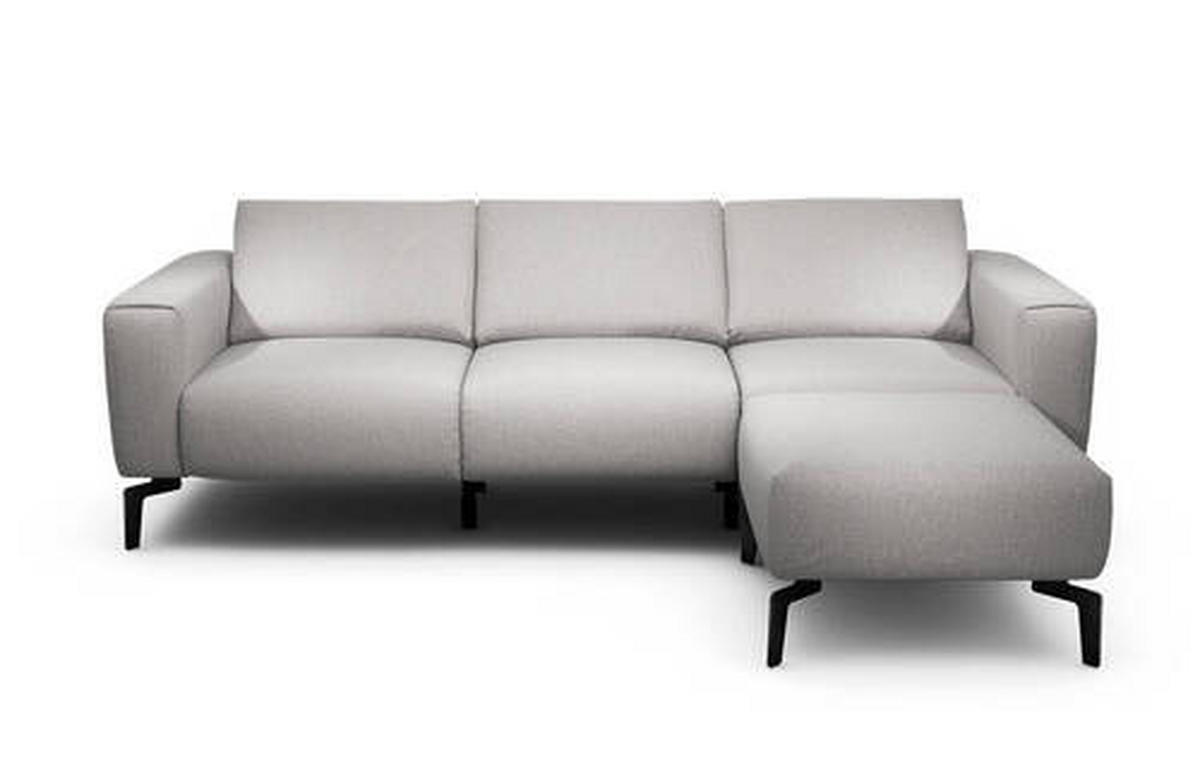 Dreisitzer inkl. Hocker in Chenille Hellgrau  - Hellgrau/Schwarz, Design, Textil/Metall (250/86/86-94cm) - SENSOO