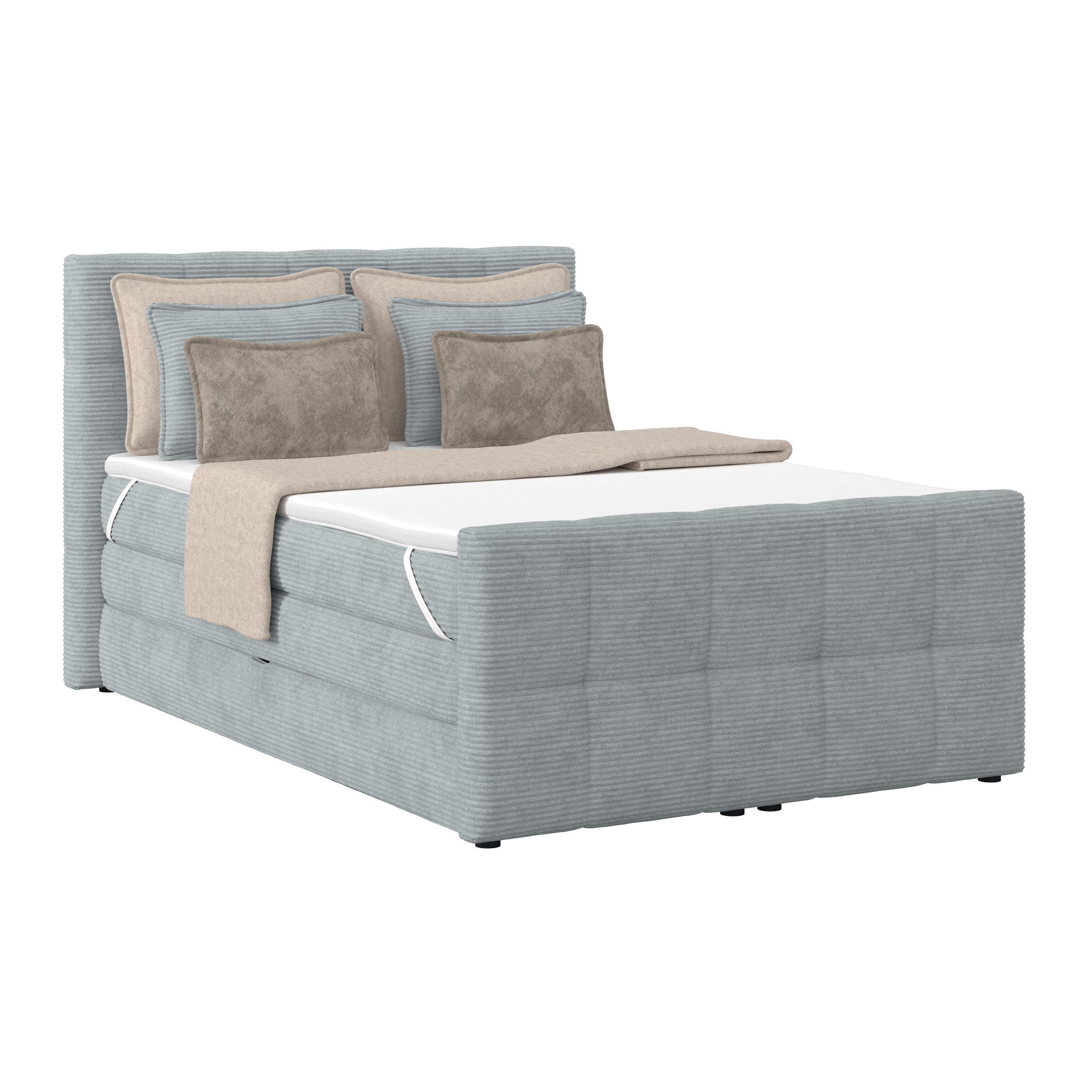 BOXSPRINGBETT  in Silberfarben, gepolstertes Kopfteil, Bettkasten, Topper, Matratzen, H2 + H2 = mittel  - Silberfarben, KONVENTIONELL, Holz/Holzwerkstoff (140/200cm)