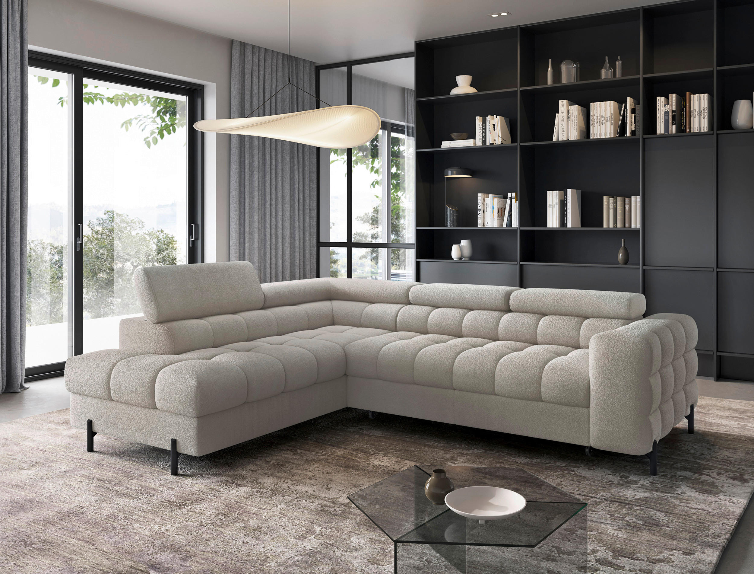 ECKSOFA FERUCCE in Teddystoff Beige  200/276 cm  - Beige/Schwarz, Design, Textil/Metall (200/276cm) - MID.YOU
