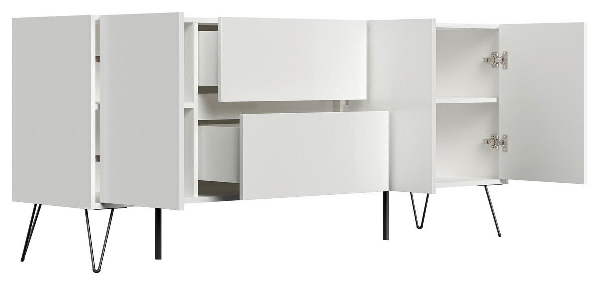 SIDEBOARD Posseik Industrial  in 177/75,8/42 cm  - Weiß Hochglanz/Schwarz, Design, Holzwerkstoff/Metall (177/75,8/42cm) - P & B