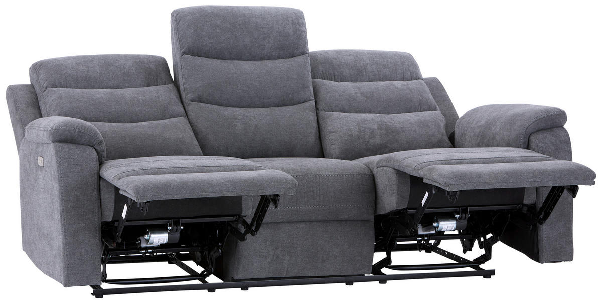 3-SITZER-SOFA Webstoff Grau  - Schwarz/Grau, KONVENTIONELL, Kunststoff/Textil (208/102/93cm) - P & B