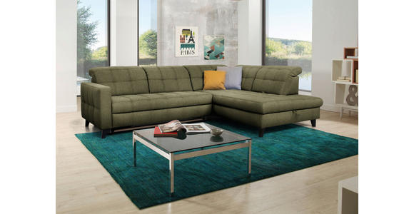 ECKSOFA in Webstoff Olivgrün 297/216 cm - Schwarz/Olivgrün, Design, Holz/Textil (297/216cm) - Xora