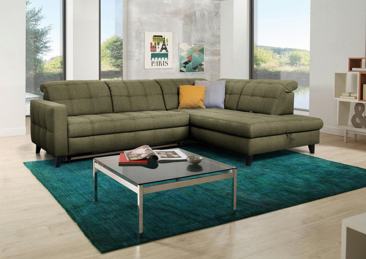 ECKSOFA in Webstoff Olivgrün  - Schwarz/Olivgrün, Design, Holz/Textil (297/216cm) - Xora