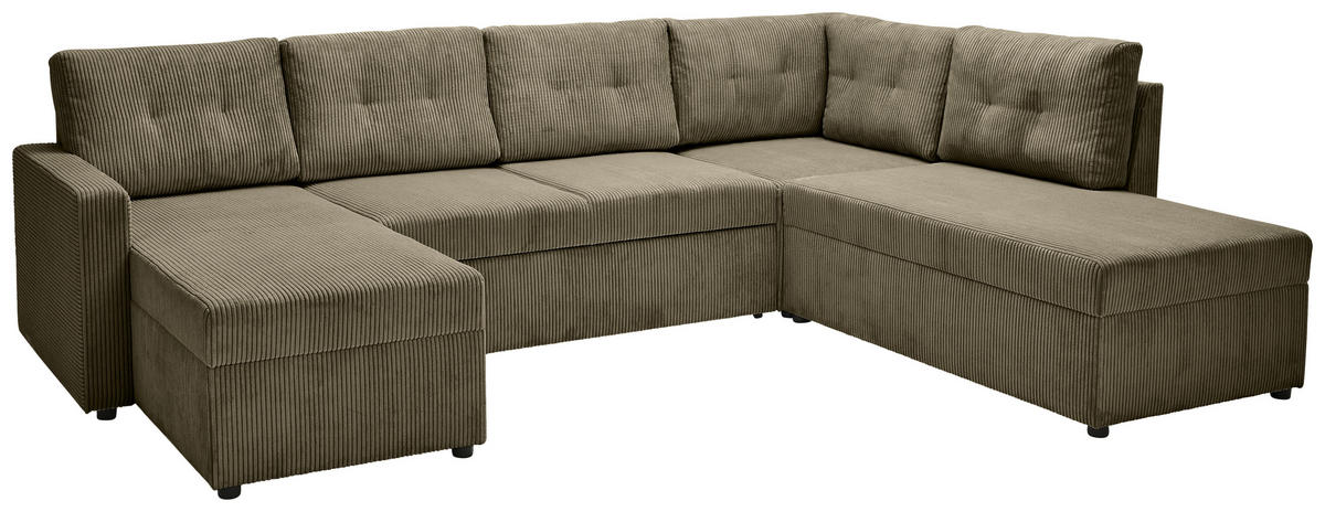 WOHNLANDSCHAFT in Cord Grün  - Schwarz/Grün, Konventionell, Kunststoff/Textil (126/293/155cm) - Ti'me