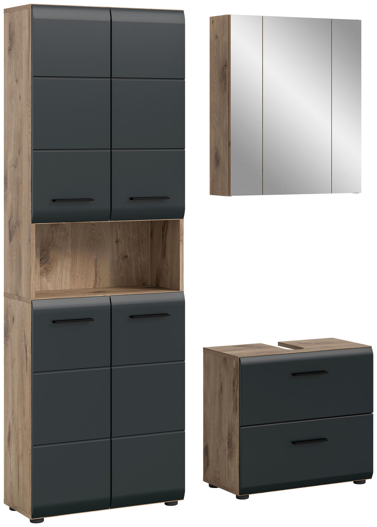 BADEZIMMER 3-teilig  in 120 cm  - Eiche dunkel/Schwarz, Basics, Holzwerkstoff/Kunststoff (120cm) - MID.YOU