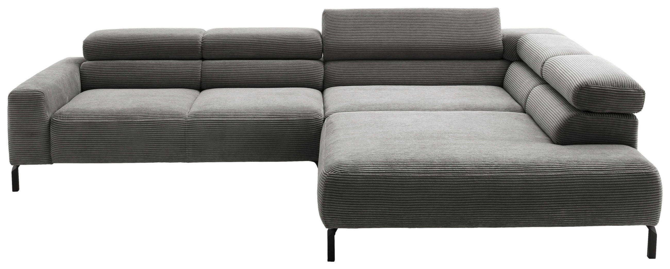 ECKSOFA inkl. Funktion in Cord Dunkelgrau  - Dunkelgrau/Schwarz, Modern, Textil/Metall (309/219cm) - Pure Home Lifestyle