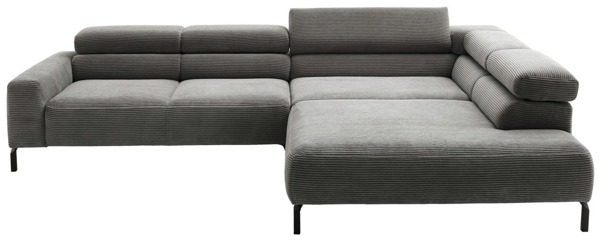 ECKSOFA inkl. Funktion in Cord Dunkelgrau  - Dunkelgrau/Schwarz, Modern, Textil/Metall (309/219cm) - Pure Home Lifestyle