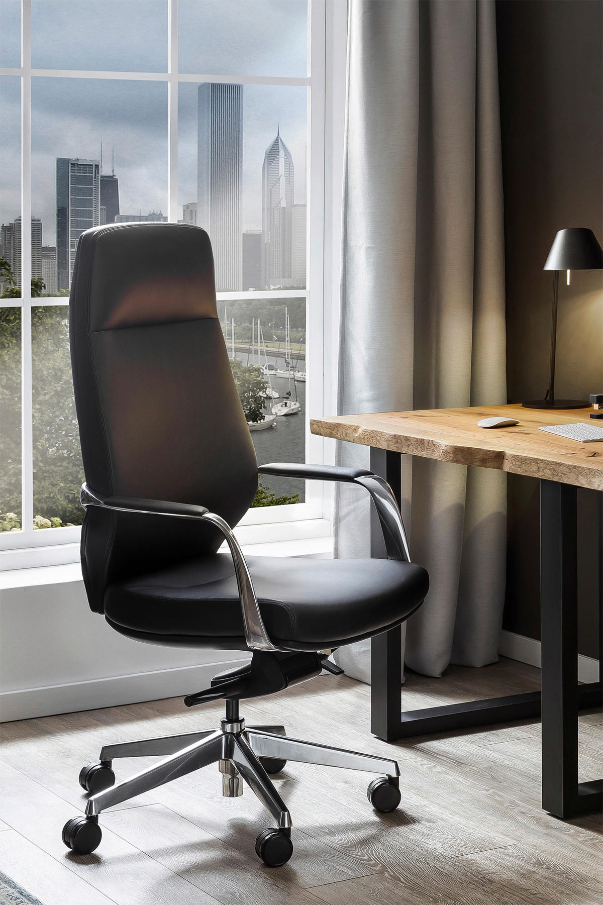 DREHSTUHL Lederlook Schwarz, Silberfarben  - Silberfarben/Schwarz, MODERN, Kunststoff/Textil (63/120,5/66cm) - Livetastic