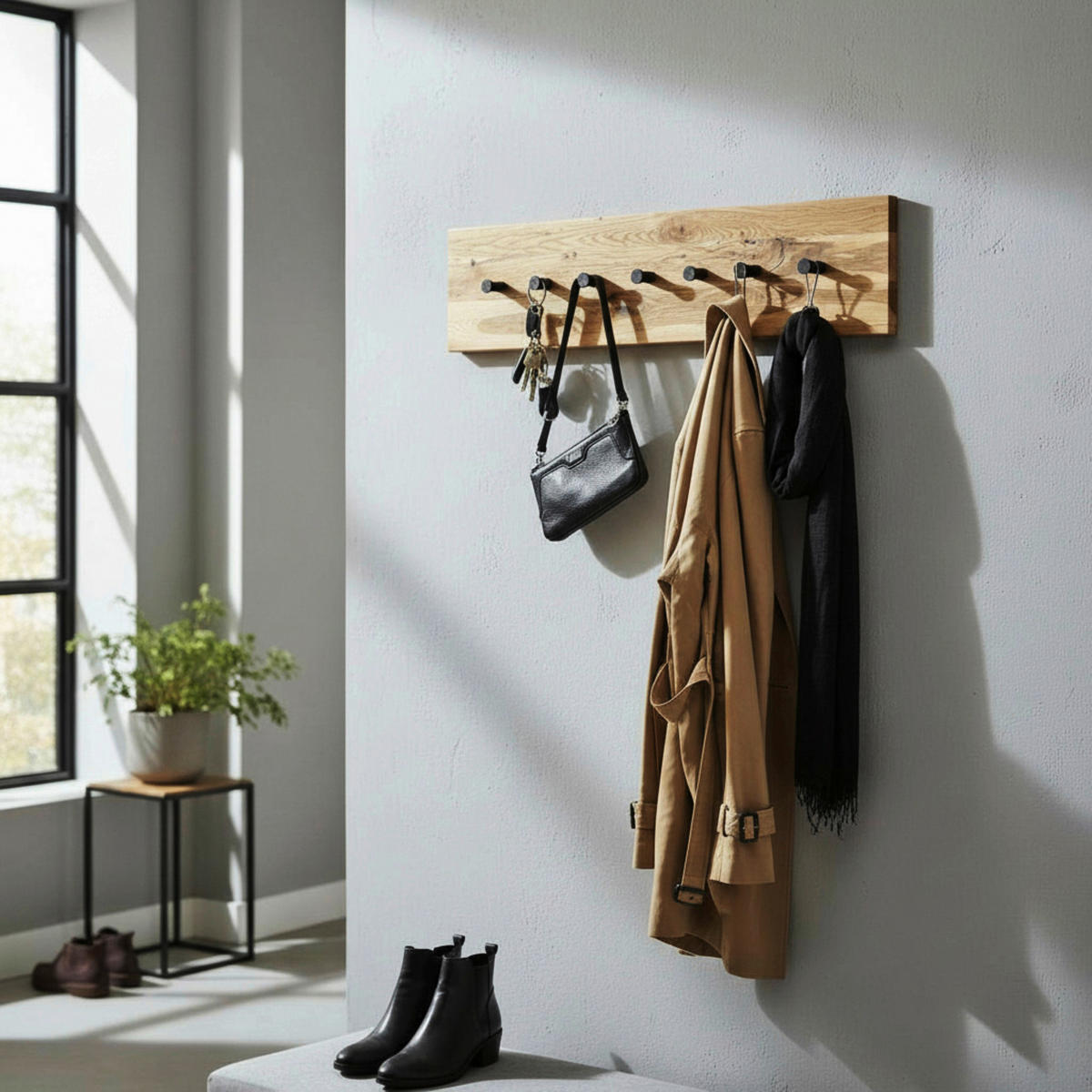 WANDGARDEROBE  in Eiche massiv Schwarz, Eichefarben  - Eichefarben/Schwarz, Basics, Holz/Metall (80/20/6cm)
