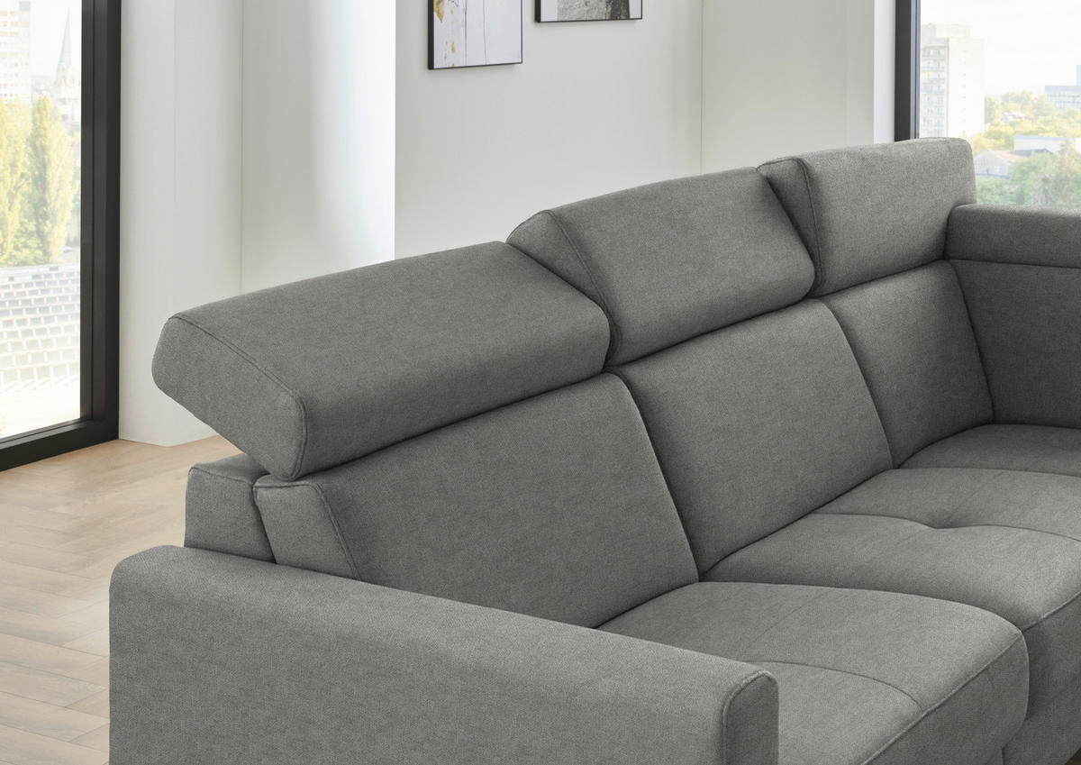 ECKSOFA Flachgewebe Grau  - Schwarz/Grau, Konventionell, Textil/Metall (276/214cm) - Beldomo System