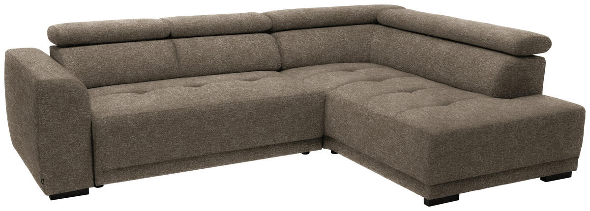 ECKSOFA in Chenille Hellbraun  - Hellbraun/Schwarz, Design, Kunststoff/Textil (284/205cm) - MID.YOU