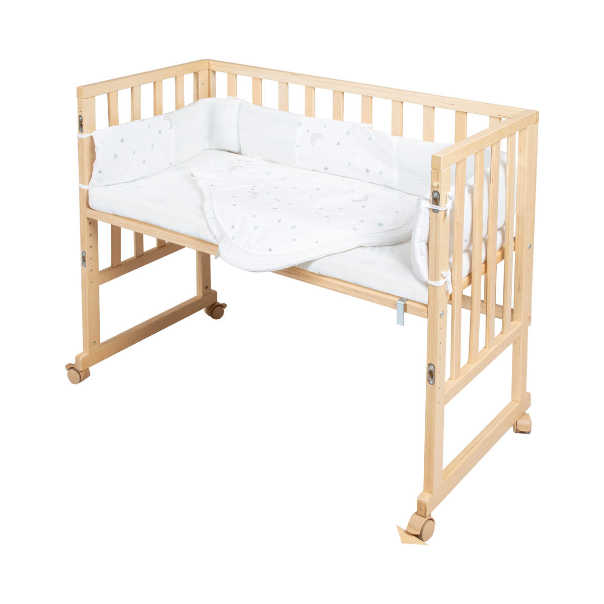 BEISTELLBETT Stubenbett 3 in 1 Sternenzauber  - Hellgrau/Naturfarben, Basics, Holzwerkstoff/Textil (49,5/85,5/90cm) - Roba