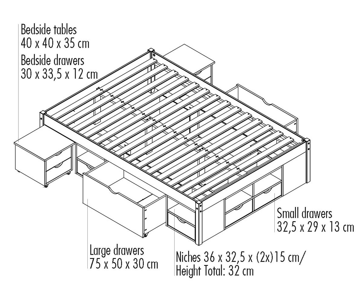 KREVET S PROSTOR. ZA ODLAGANJ   140/200 cm   bijela  - bijela, Konvencionalno (140/200cm) - MID.YOU