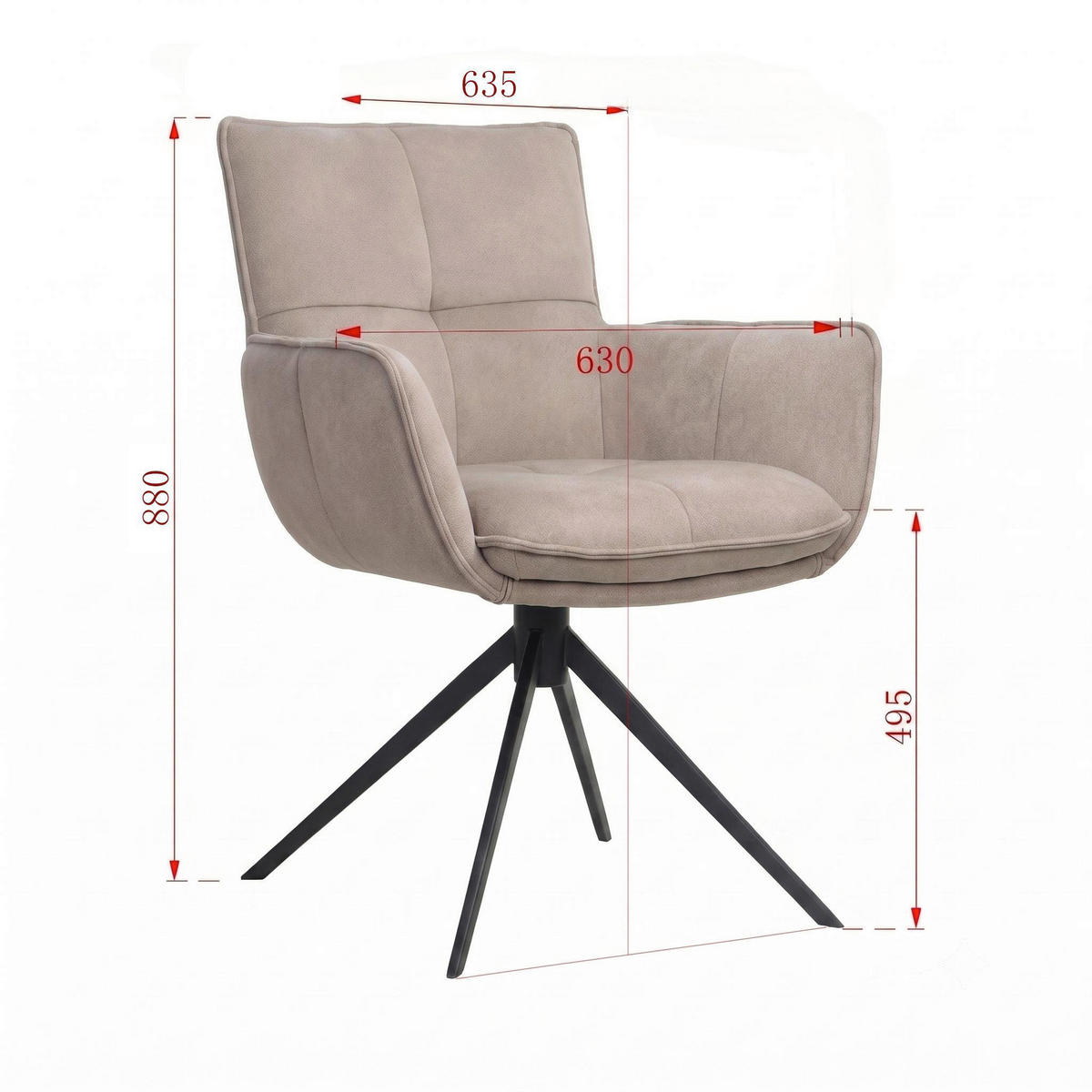 ARMLEHNSTUHL  Sitzfläche 360° drehbar, inklusive Armlehnen, automatische Rückholfunktion Webstoff  Beige  - Beige/Schwarz, Design, Textil/Metall (63/88,5/64cm) - Novel