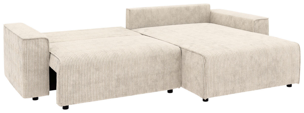 ECKSOFA in Cord Creme  - Creme/Schwarz, Modern, Kunststoff/Textil (265/164cm) - Trendmanufaktur