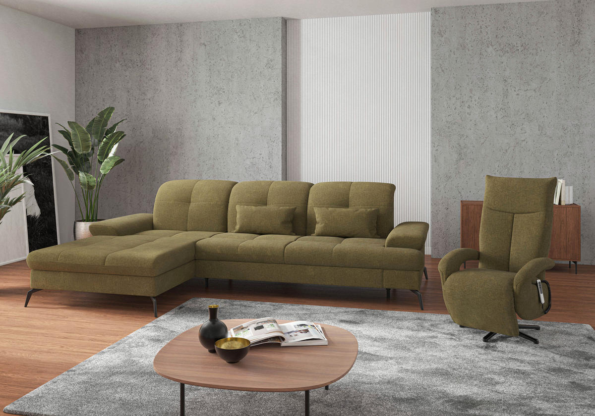 ECKSOFA in Flachgewebe Olivgrün  - Schwarz/Olivgrün, Konventionell, Textil/Metall (185/279cm) - Sit & More