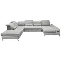 WOHNLANDSCHAFT Schlammfarben Mikrovelours  - Schlammfarben/Silberfarben, MODERN, Textil/Metall (245/350/168cm) - MID.YOU