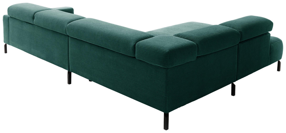 ECKSOFA inkl. Funktion in Cord Dunkelgrün  219/309 cm  - Dunkelgrün/Schwarz, MODERN, Textil/Metall (219/309cm) - Pure Home Lifestyle