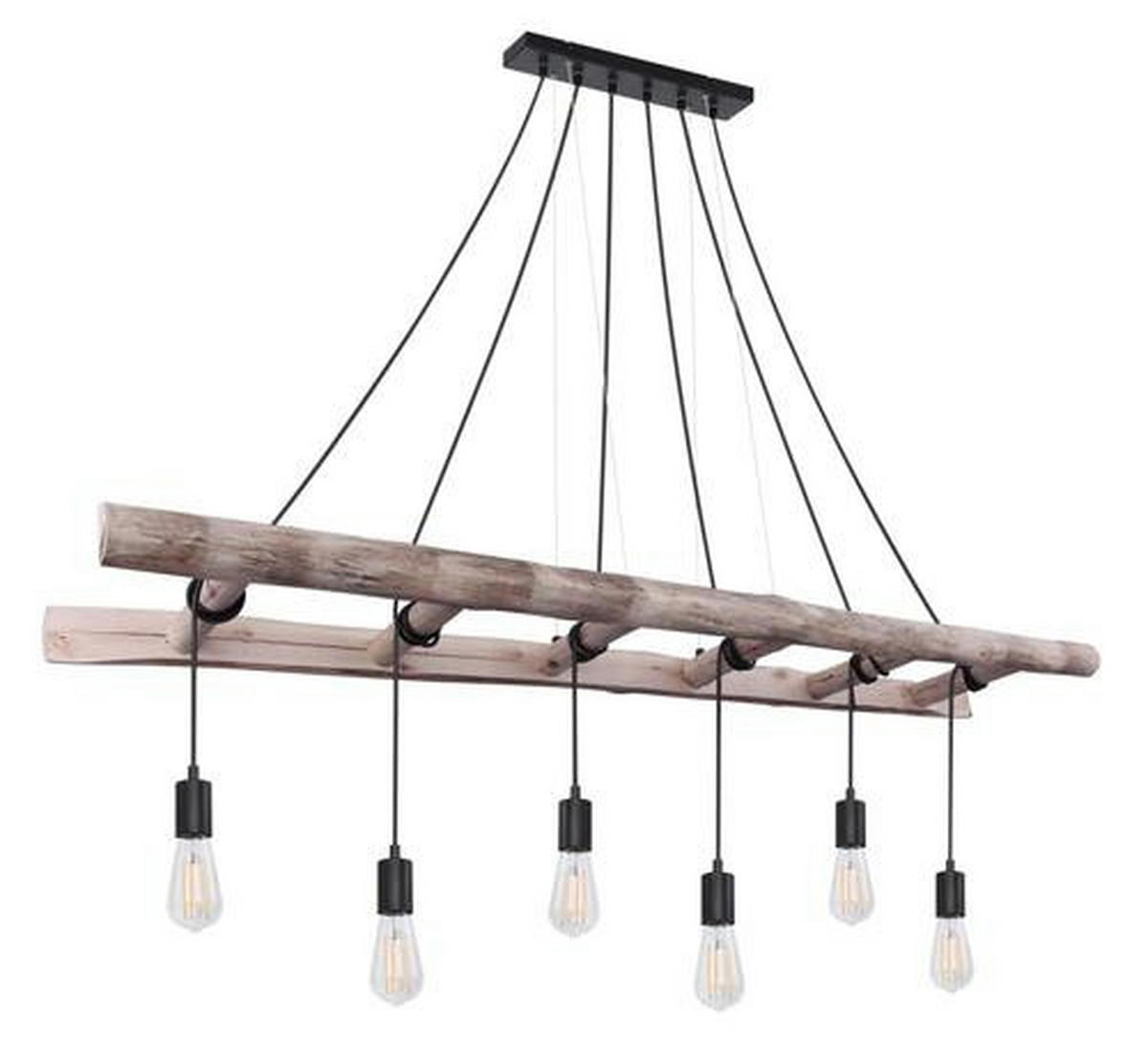 HÄNGELEUCHTE IRMGARD 160/30/192 cm   - Schwarz/Naturfarben, Design, Holz/Metall (160/30/192cm) - Globo