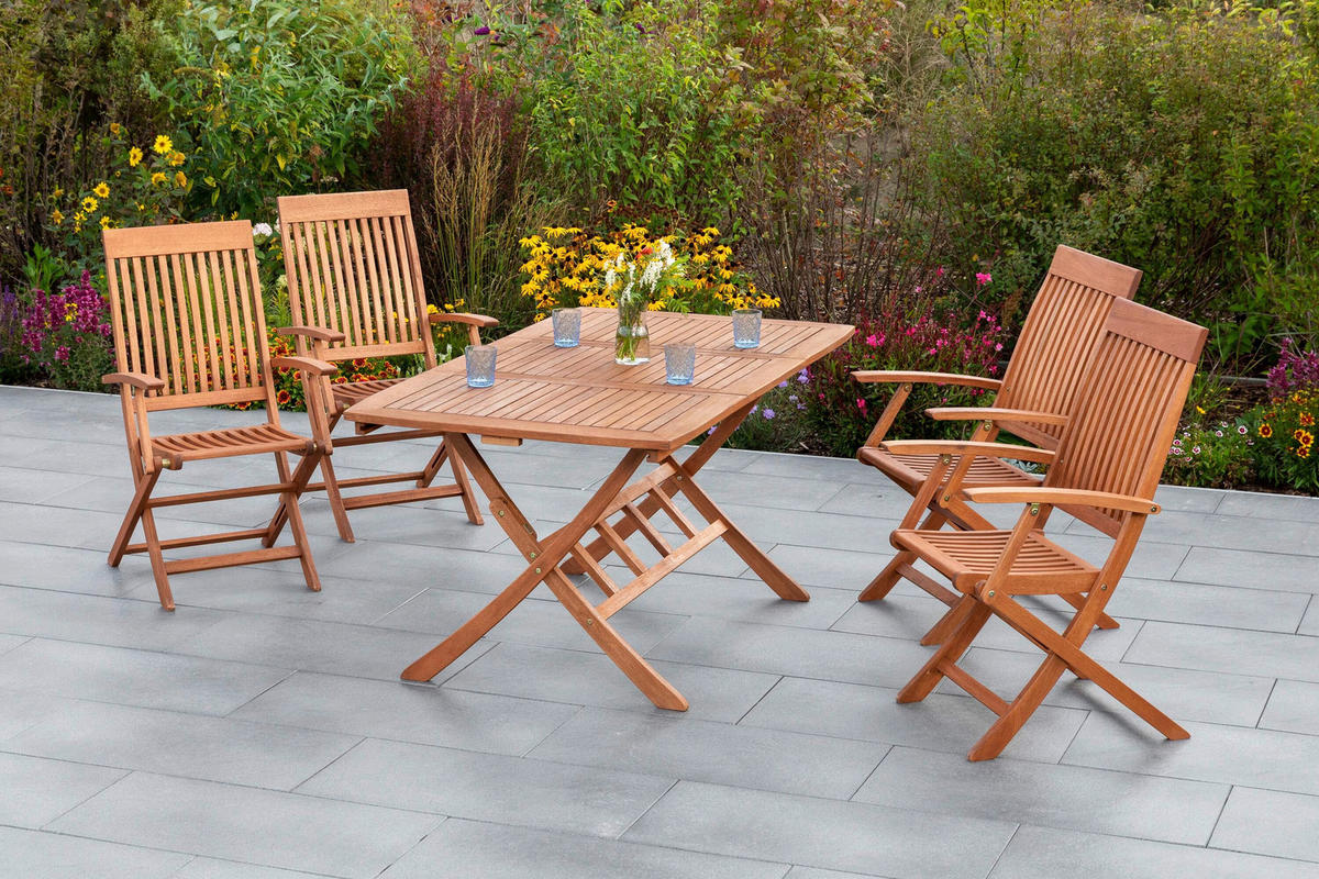 GARTENTISCHGRUPPE Eukalyptusholz Hartholz  - Eukalyptusholzfarben/Grau, KONVENTIONELL, Holz/Textil - Gardenson